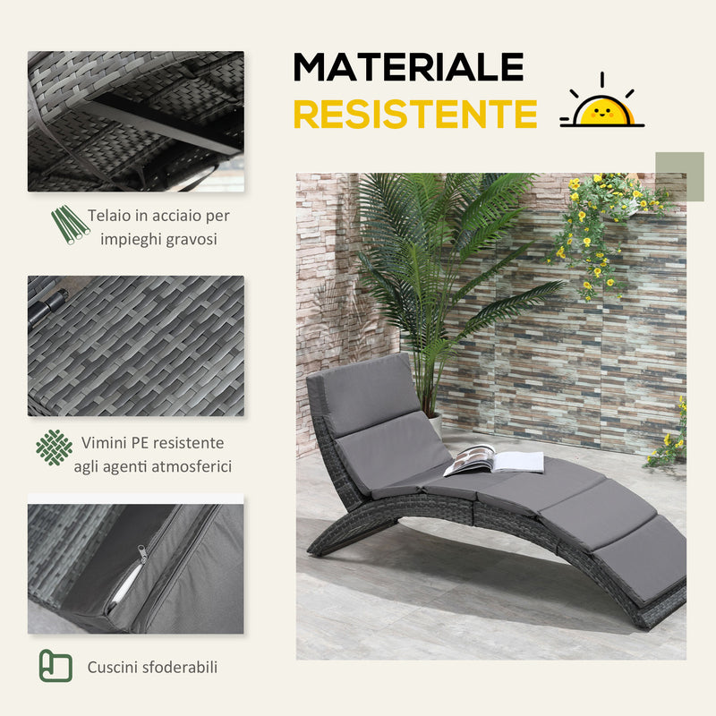 Lettino Prendisole da Giardino Pieghevole 59x156x78 cm in Rattan PE Ergonomica  Grigio-4