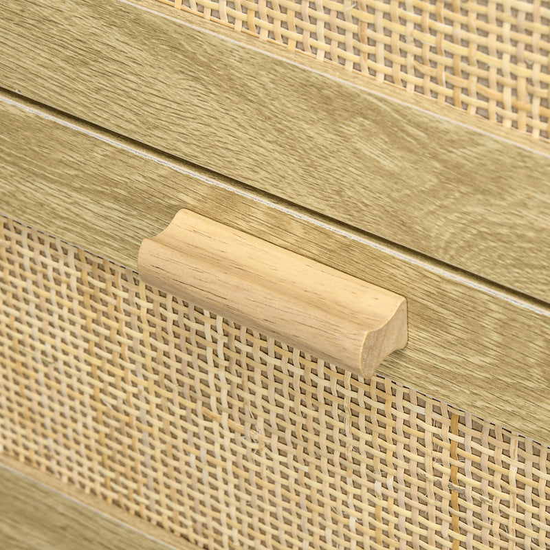 Cassettiera 4 Cassetti Stile Boho 90x45x108,5 cm in Legno e Rattan Rovere -8