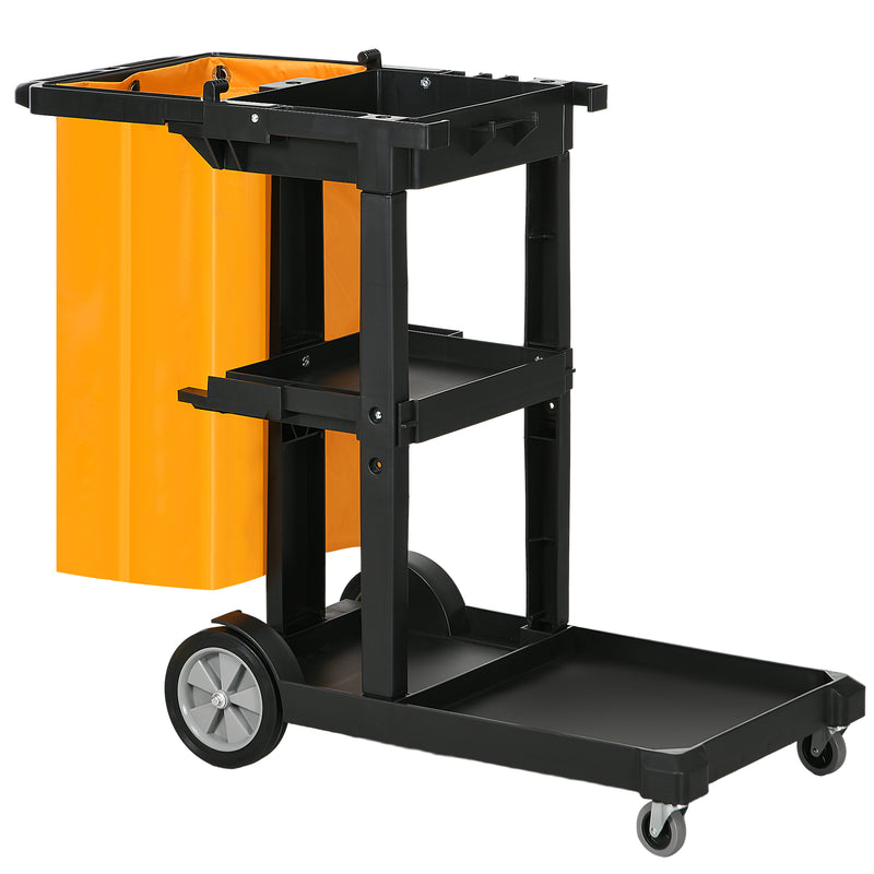 Carrello Pulizie 4 Ripiani Sacco da 100L 121x50,5x96,5 cm Nero Giallo e Grigio  -1