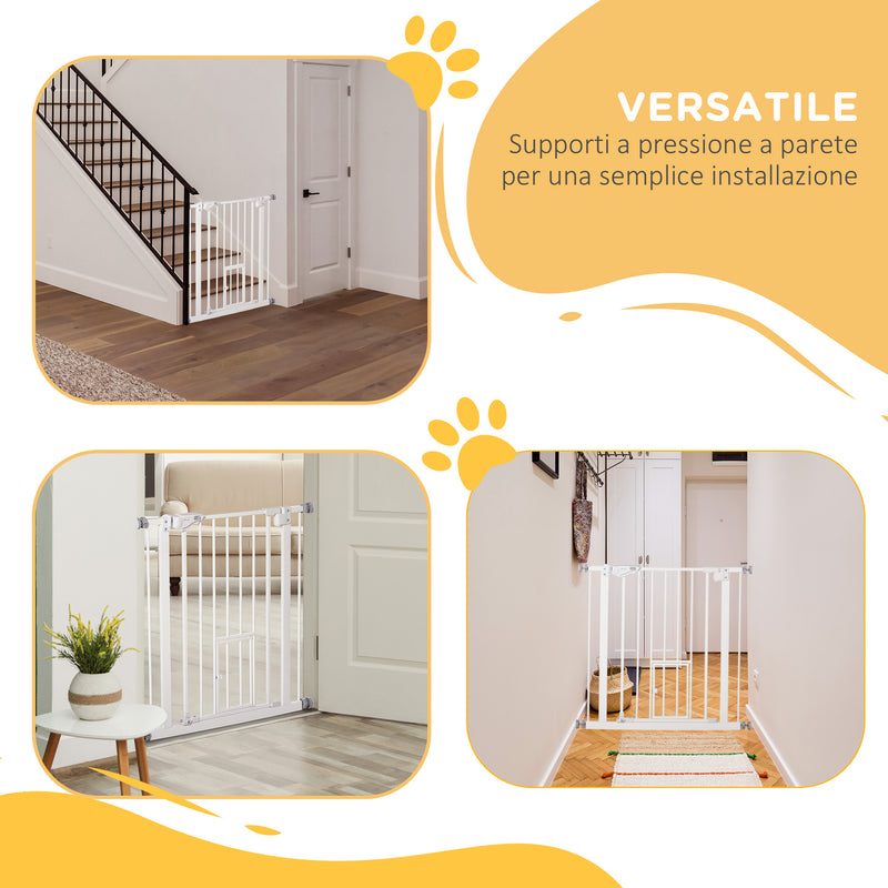 Cancelletto di Sicurezza per Cani con Porta Piccola Montaggio a Pressione 74-80x76,2 cm Bianco -8