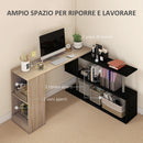 Scrivania Angolare da Ufficio 140x120x78 cm con Cassetti e Scaffale Girevole color Legno  -5