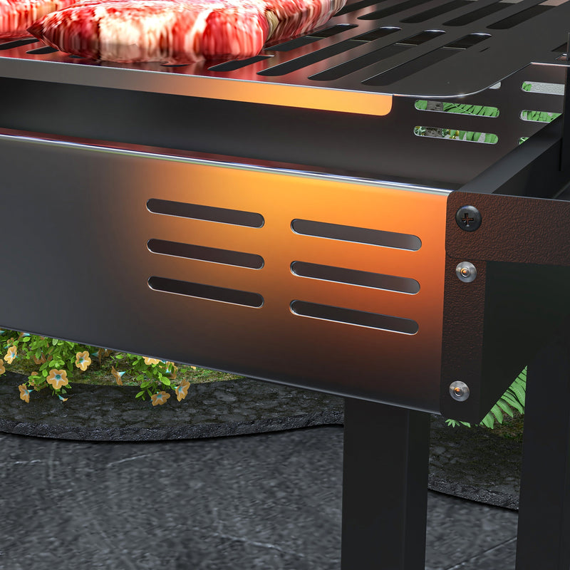 Barbecue a Carbone a 3 Livelli con Mensole Pieghevoli e Girarrosto 118x32x90 cm in Acciaio Inox Nero-8