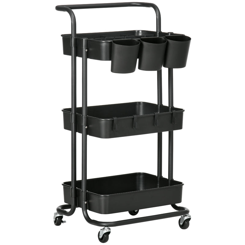 Carrello da Cucina Multiuso 3 Livelli con Accessori Nero  -1