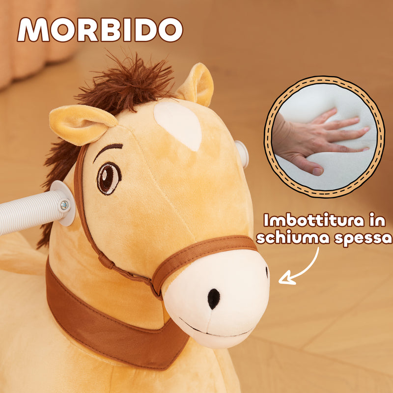 Cavallo Cavalcabile Elettrico 6V per Bambini con Ruote in PU e Musica Marrone  -5