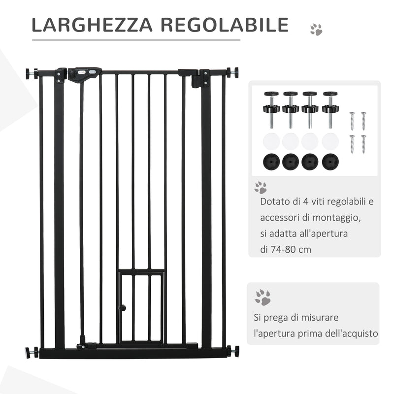 Cancelletto di Sicurezza Alto con Porta Piccola e Chiusura Automatica 74-80x104 cm Nero -6