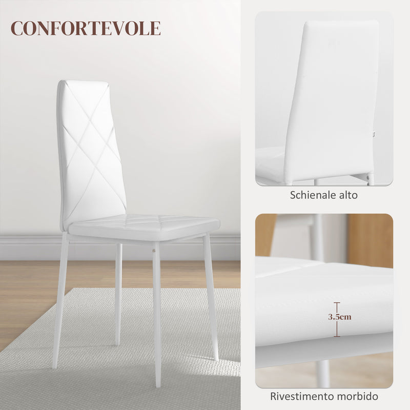 Set 6 Sedie da Pranzo Moderne Schienale Alto Cuciture a Diamante 41x50x97 cm Bianco  -6