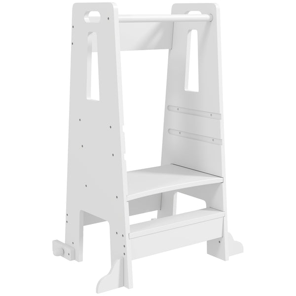 Torre Montessoriana Scala con Barra di Sicurezza Regolabile su 3 Livelli 45x47,5x91 cm in Legno Bianco sconto