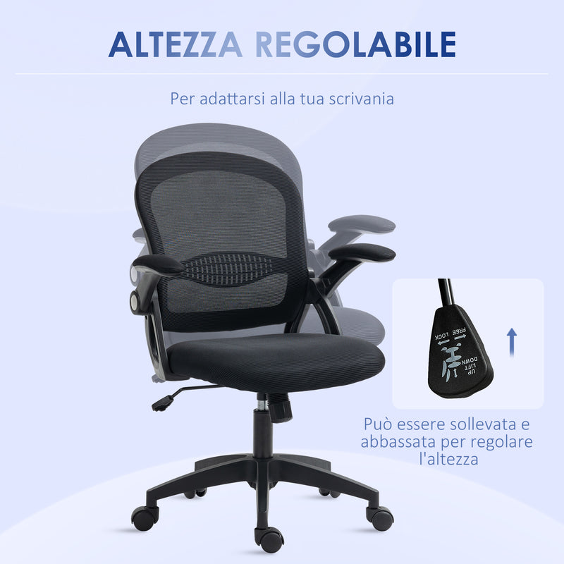 Altezza Regolabile e Rivestimento in Microfibra 65.5x61.5x88-97.5cm con Schienale a Rete Nero-4