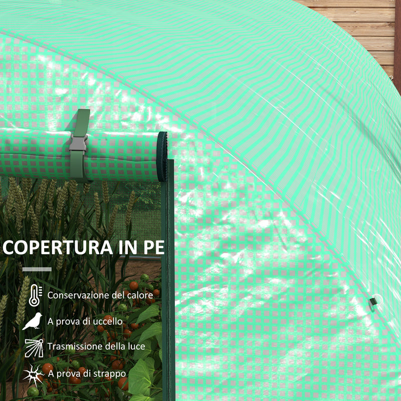 Serra a Tunnel con Sistema di Irrigazione Integrato 6x3m in PE e Acciaio Verde-5