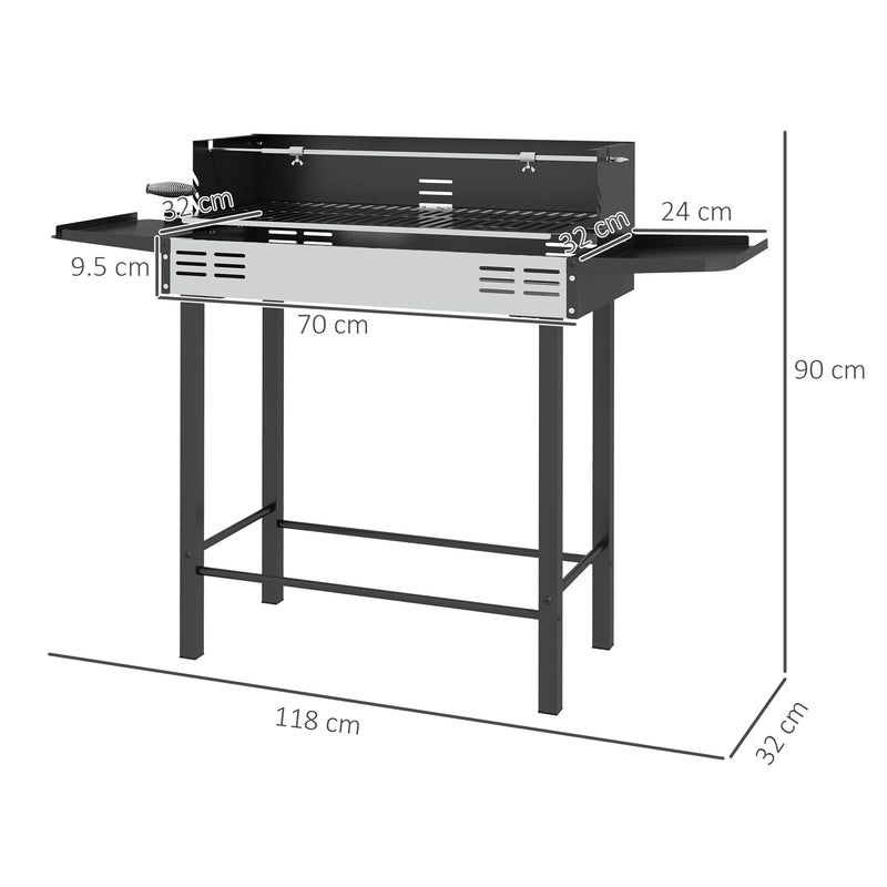 Barbecue a Carbone a 3 Livelli con Mensole Pieghevoli e Girarrosto 118x32x90 cm in Acciaio Inox Nero-3