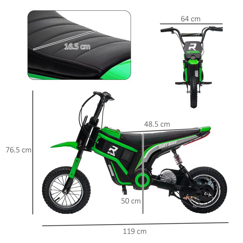 Moto Elettrica per Bambini con Acceleratore Manuale 2 Velocità 8-16km/h Verde  -3