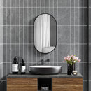 Specchio per Bagno Ovale a 3 Ganci 40x70x3 cm in Lega di Alluminio e Vetro Nero-2