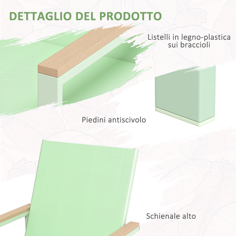 Set Tavolo e 6 Sedie con Braccioli da Giardino in Tessuto a Rete e Acciaio Verde-7