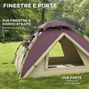 Tenda da Campeggio 2 Posti con 2 Finestre e Gancio 225x190x130 cm in Poliestere e Fibra di Vetro Cachi-6