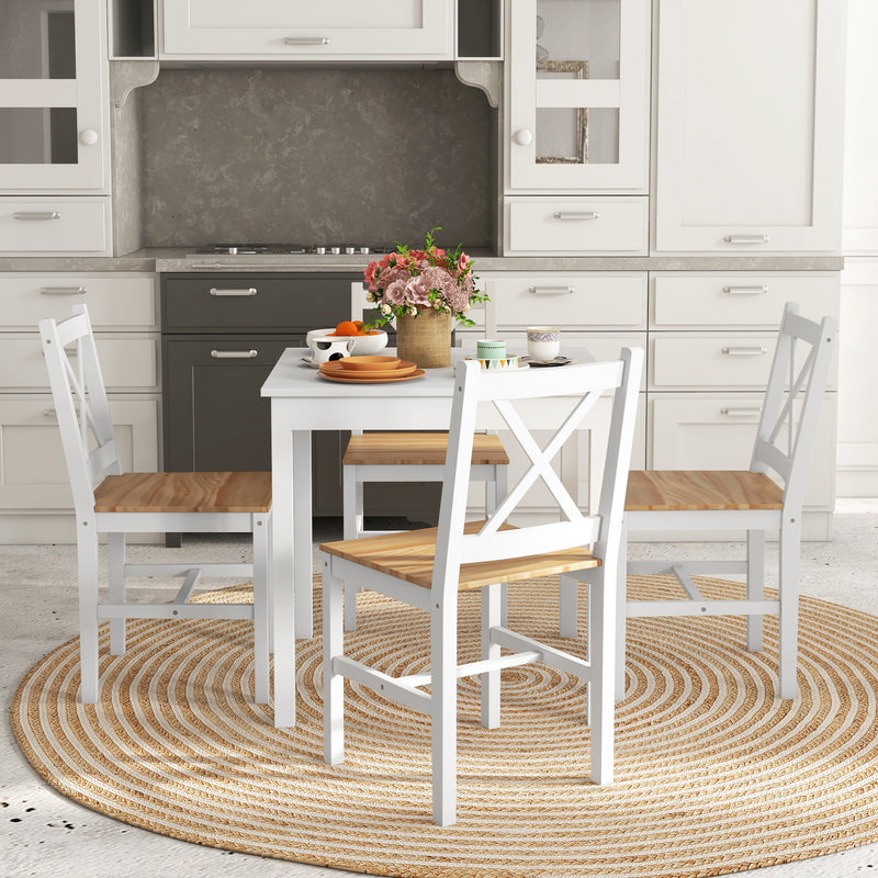 Set 4 Sedie per Cucina e Soggiorno con Schienale a Croce 41x46,5x86 cm in Legno di Pino Bianco e Rovere-8