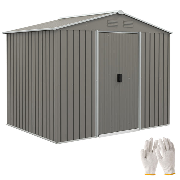 Casetta Box da Giardino con Doppia Porta Scorrevole 236x174x190 cm in Lamiera di Acciaio Grigio prezzo