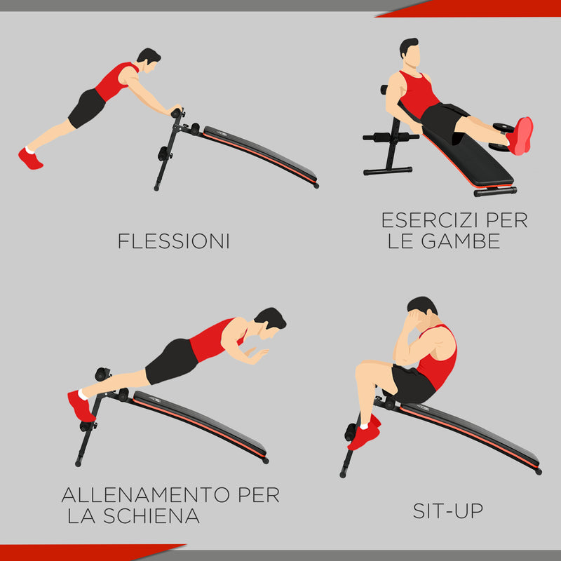 Panca Fitness per Addominali Pieghevole e Regolabile Multifunzione Nero e Rosso -4