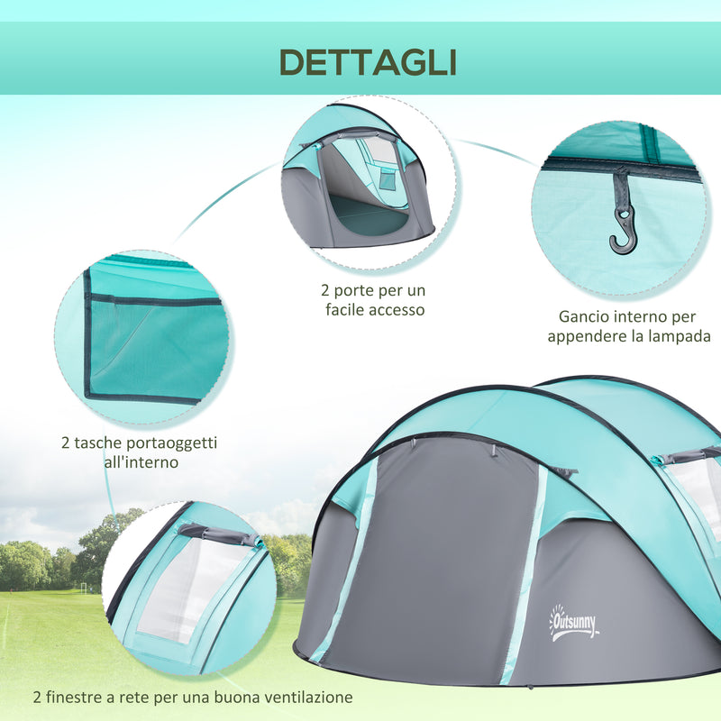 Tenda da Campeggio 3 Persone a Cupola Pop-Up Automatica a Igloo 286x209x122 cm in Poliestere Azzurro-6