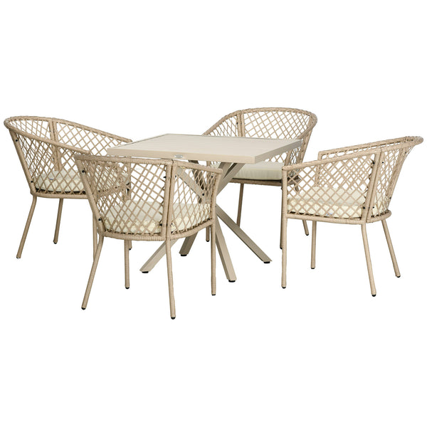 Set Tavolo e 4 Poltrone da Giardino con Cuscini in Acciaio e Rattan PE Khaki prezzo