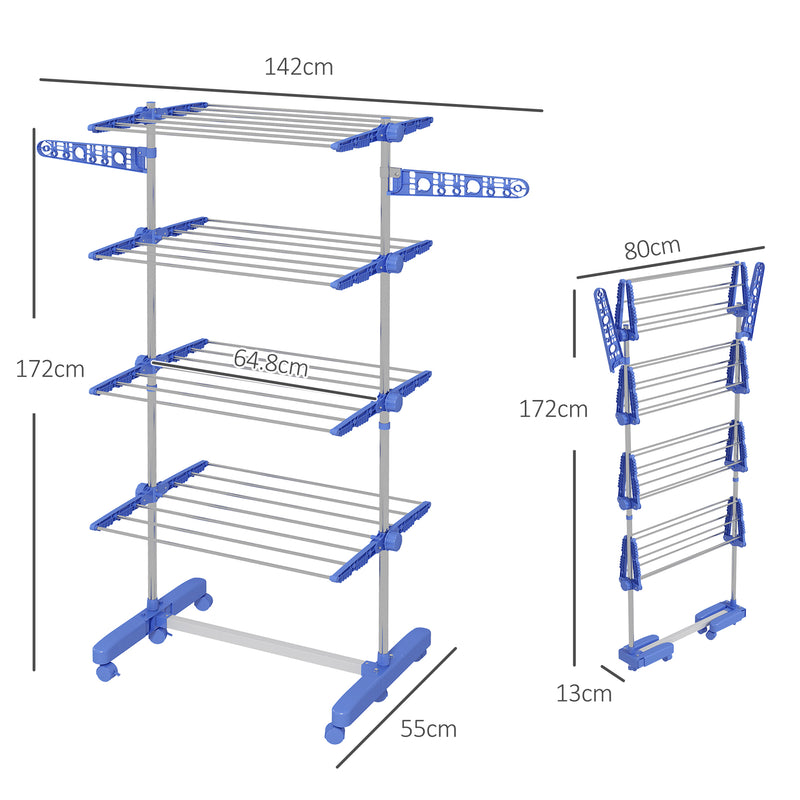 Stendino Verticale con 4 Ripiani Regolabili 142x55x172 cm in Acciaio e Plastica Blu e Argento-3