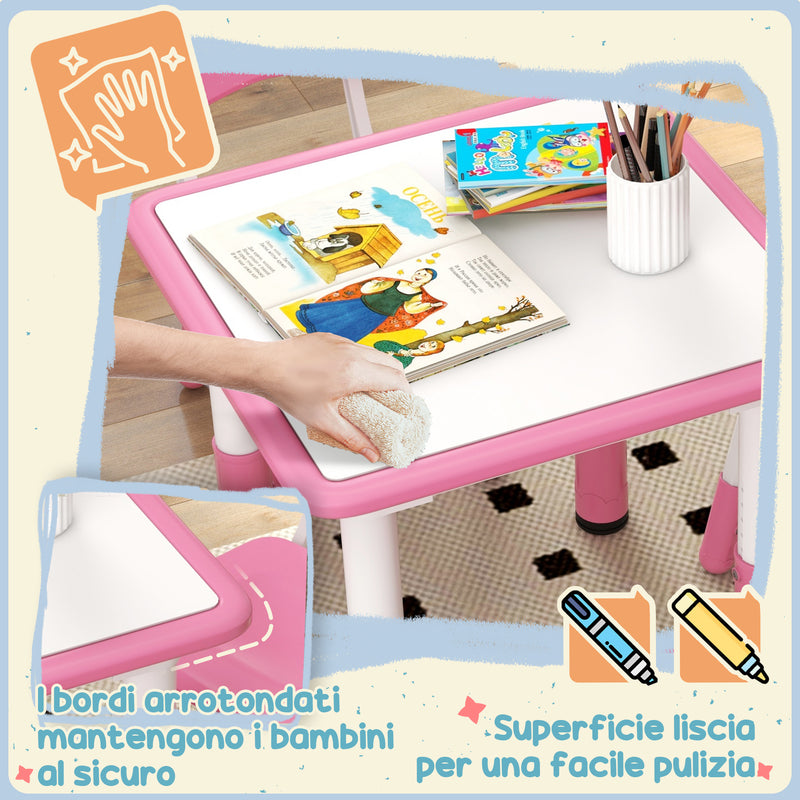 Set Tavolo con 4 Sedie per Bambini Altezza Regolabile Rosa  -6