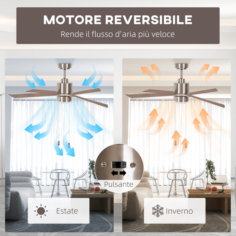 Ventilatore da Soffitto con Luce LED Ø130 cm 3 Velocità e Motore Reversibile Argento e Legno-6