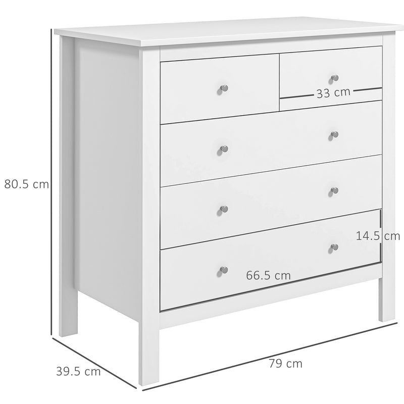 Cassettiera a 5 Cassetti 79x39,5x80,5 cm in Legno Bianco   -3