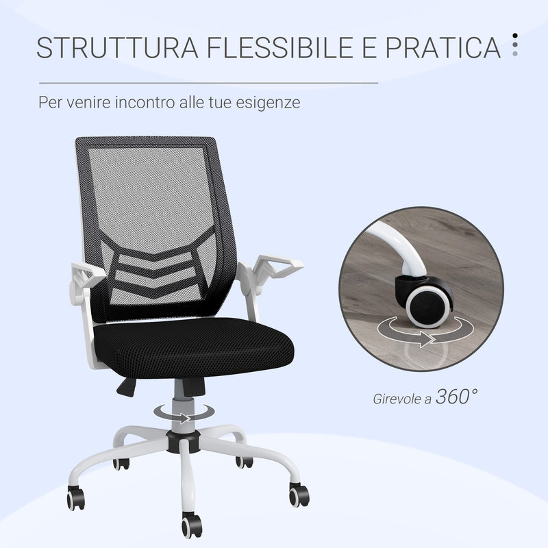 Sedia Operativa Ergonomica Altezza regolabile 94-104 cm Tessuto Effetto Lino Bianco e Nero -8