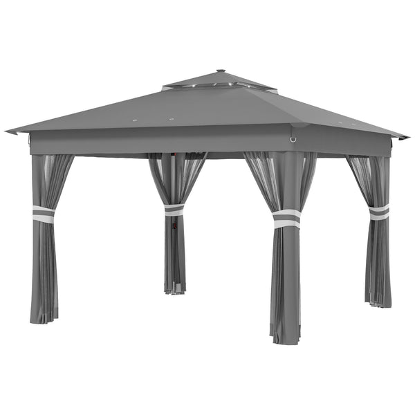 Gazebo da Giardino con Luci LED 336x336x250-270 cm in Acciaio e tessuto Oxford Grigio acquista