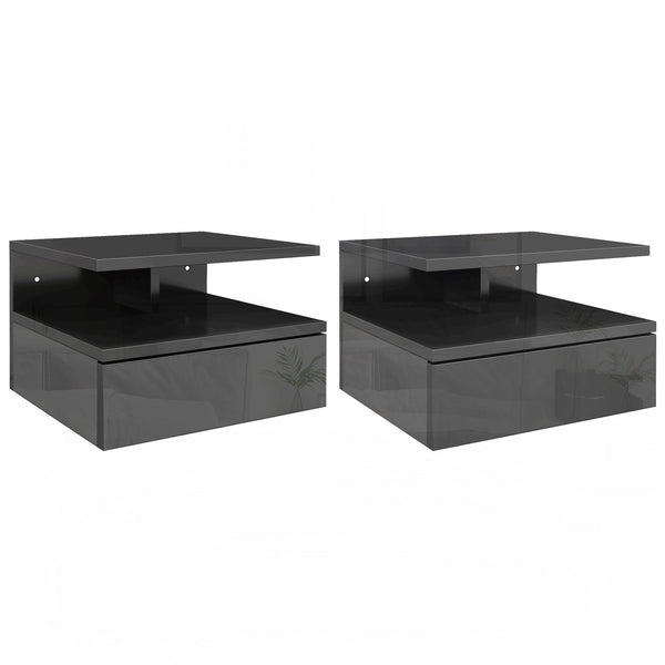 acquista Set 2 Comodini Sospesi con Cassetto e Mensola 35x32x22,5 cm Nero Lucido