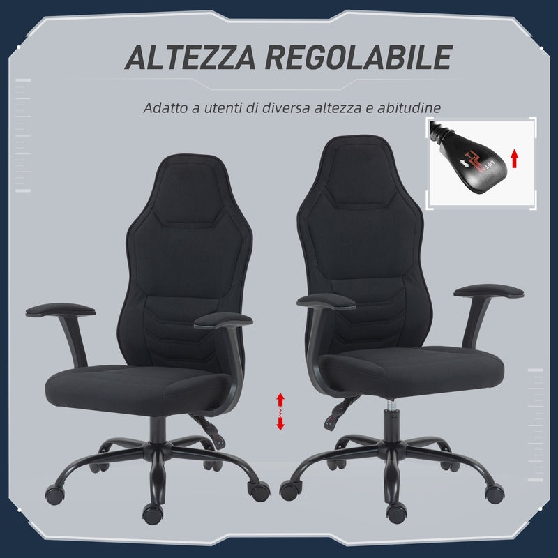 Sedia da Gaming Reclinabile con Supporto Lombare Altezza Regolabile e Seduta Girevole in Tessuto Nero-7