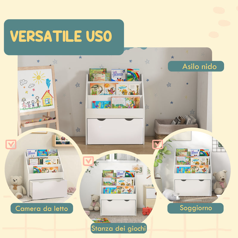 Libreria per Bambini 62.5x30x70 cm 3 Ripiani e Cassetto Inferiore Bianco  -7