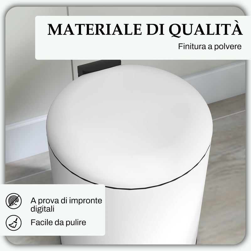 Pattumiera a Pedale 5 Litri 26,5x21x28 cm con Coperchio Frizionato in Metallo e PP Crema-6