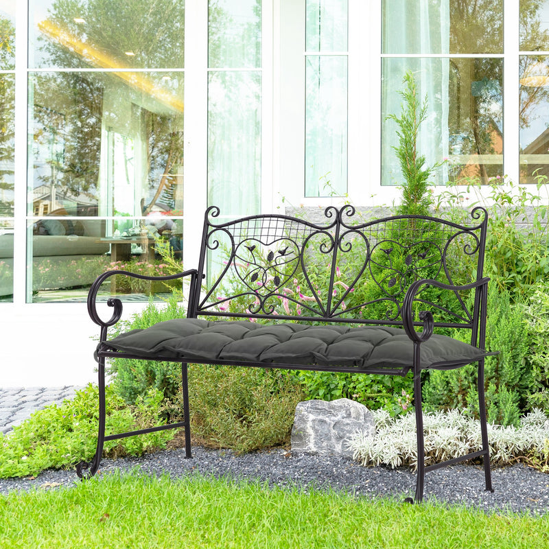 Cuscino per Panchina da Giardino 100x40cm con Laccetti e Imbottitura Spessa Grigio Scuro-2