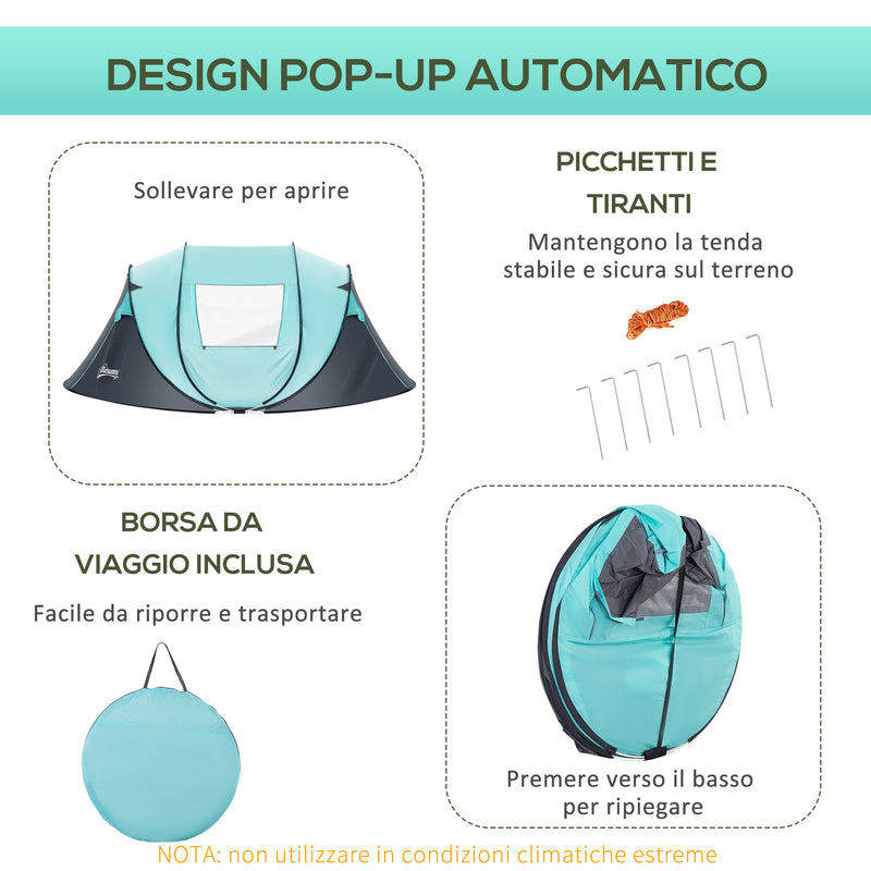 Tenda da Campeggio 3 Persone a Cupola Pop-Up Automatica a Igloo 286x209x122 cm in Poliestere Azzurro-5