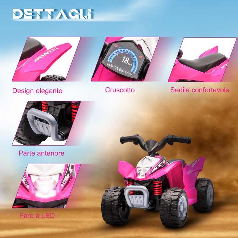 Quad Elettrico per Bambini licenza ufficiale HONDA con Luci LED Clacson e Pedali Rosa  -7