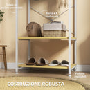 Mobile Appendiabiti 2 in 1 con Ripiano a 2 Livelli 60x40x167,5 cm in Acciaio e Truciolato Bianco e legno naturale-5