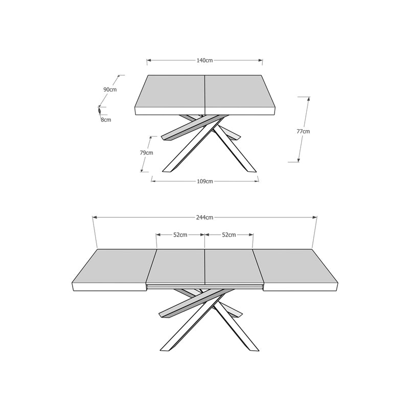 Tavolo Allungabile 140-244x90x77 cm Volantis Cemento Telaio 4A -5