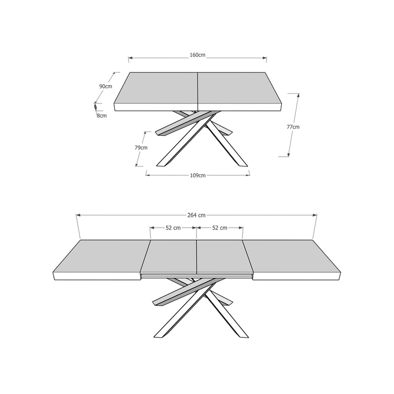 Tavolo Allungabile 160-264x90x77 cm Volantis Tortora Telaio Antracite -6