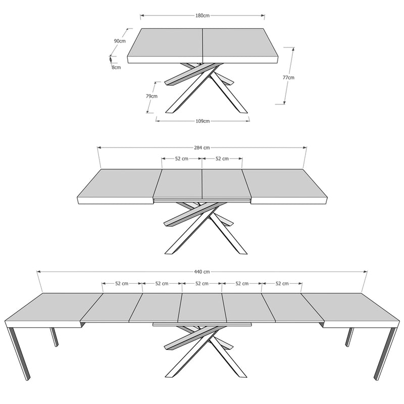 Tavolo Allungabile 180-440x90x77 cm Volantis Tortora Telaio Antracite -7