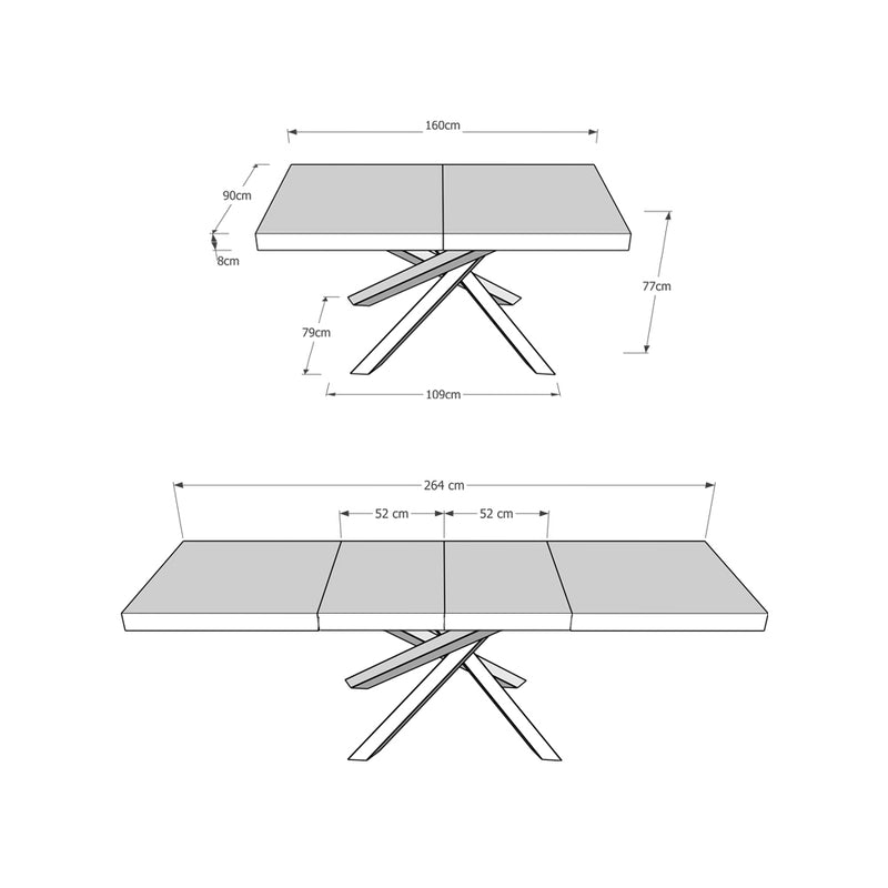 Tavolo Allungabile 160-264x90x77 cm Volantis Premium Tortora Telaio Antracite -6