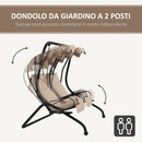 Dondolo da Giardino 2 Posti con Tetto Parasole 170x136x170 cm in Acciaio e Poliestere Beige-4