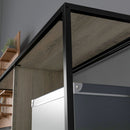 Libreria Design Industriale a 5 Livelli Porta Metallica Scorrevole 120x30x161 cm in Legno e Acciaio Nero e Grigio-9