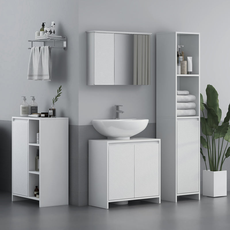 Mobile Sottolavello da Bagno 60x30x60cm 2 Ante Decorate Bianco  -2