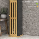 Mobiletto Bagno con Ripiano Aperto e Armadietto 18x18x75 cm in Bambù e MDF Nero e Color Legno-6