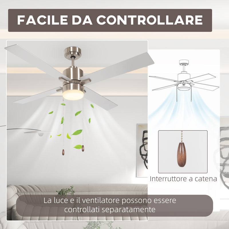 Ventilatore da Soffitto con Luce LED Ø130 cm 3 Velocità e Motore Reversibile Argento e Legno-8