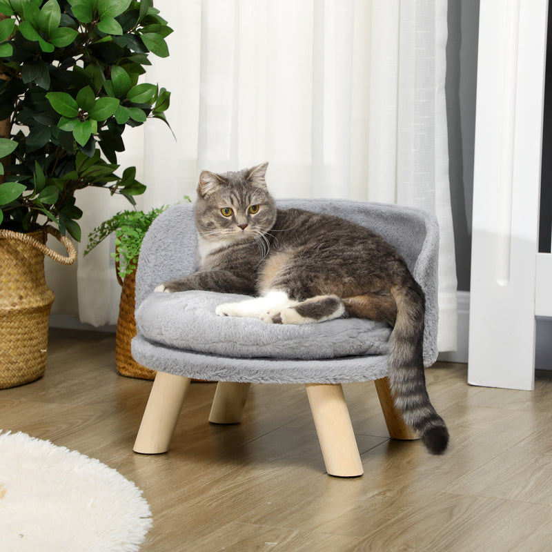 Divano per Cani e Gatti Rotondo con Cuscino in Tessuto di Peluche e Legno Ø40,5x33 cm Grigio-2