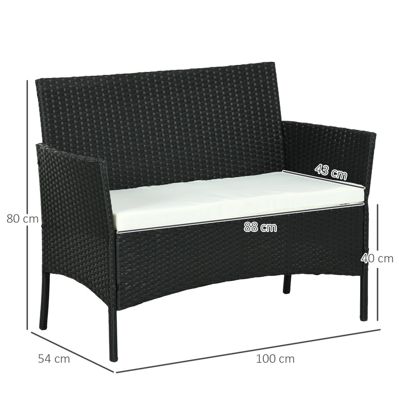 Divano da Giardino a 2 Posti con Cuscino e Braccioli 100x54x80cm in Rattan PE e Acciaio Nero-3