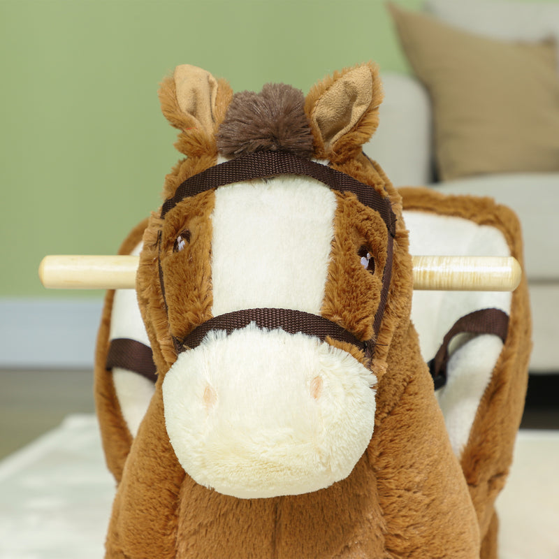 Cavallo a Dondolo per Bambini in Legno e Peluche Cavallo Marrone  -9