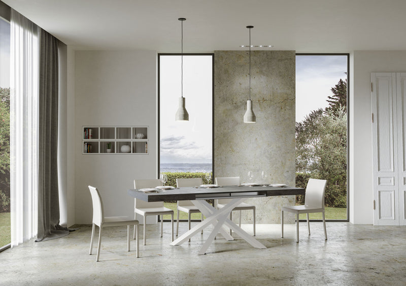 Tavolo Allungabile 130-390x90x77 cm Volantis Cemento Telaio Bianco -4